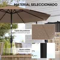 Outsunny Sombrilla de Jardín Ø265 cm con 32 Luces LED Solares Manivela y Poste de Acero para Patio Terraza Caqui(m-7)