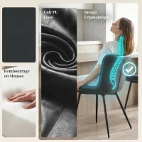 HOMCOM Lot de 2 chaises de salle à manger design moderne et capitonné pour salon, salle à manger, chambre à coucher, noir(m-5)