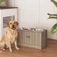 PawHut Hundefutterstation mit 2 Edelstahl-Näpfen, Schrank für Utensilien, für große Hunde, Zubehör, Braun(m-10)