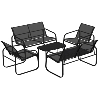 Outsunny Set da Giardino con 2 Divani 2 Posti, 2 Poltrone e un Tavolino da Caffè con Piano in Vetro, Nero