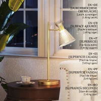 HOMCOM Lampă de masă modernă cu abajur din sticlă reglabil, ambrat și satinat, soclu E27, auriu(m-7)
