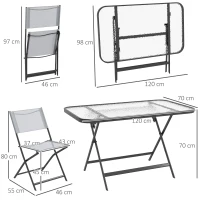 Outsunny Conjunto de Mesa y 4 Sillas de Jardín Plegable con Mesa de Vidrio Templado Estilo Moderno para Terraza Patio Gris(m-3)