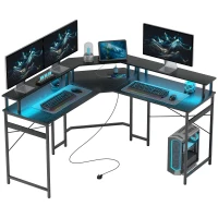 HOMCOM 'L' Shaped Work Desk, with LED Lights - Black(m-11)