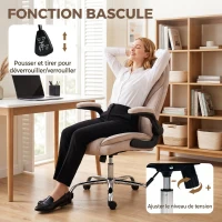 HOMCOM Fauteuil de bureau, chaise bureau ergonomique, hauteur réglable, accoudoirs relevables, 70 x 70 x 114-122 cm, rose(m-6)