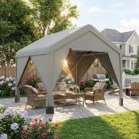 Outsunny Tonnelle de jardin pavillon de jardin hydrofuge structure robuste en acier galvanisé avec toit double pente 3x3m gris(m-10)