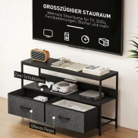 HOMCOM TV Schrank Lowboard mit 2 Schubladen, offenem Fach, für Fernseher bis 47 Zoll, 98 x 29 x 56 cm, Schwarz+Dunkelgrau(m-5)