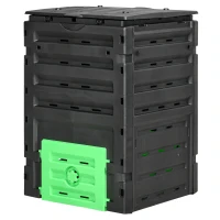 Outsunny Composteur de jardin 450 L, bac composteur pour jardin, 80 aérations et 2 portes coulissantes, 69 x 71 x 103 cm, noir(m-12)