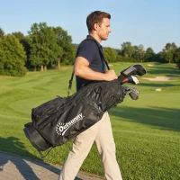 Outsunny Golf Stand Bag 6 Way Full-Length Dividers, Waterproof Golf Bag with 5 Pockets, Grey(m-10)