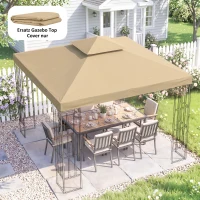 Outsunny Ersatzdach für Pavillon 3 x 3 m wasserdicht Pavillondach mit Doppeldach Ablauflöcher Beige(m-8)