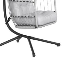 Outsunny Hanging Egg Chair, Indoor Outdoor Hammock Swing Chair with Stand, Safety Strap, Foldable Basket, Light Grey(m-11)