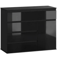 HOMCOM Modernes Sideboard, Stauraum-Sideboard mit 5 Schubladen, verstellbarem Regal, Soft-Close-Tür, Schwarz Hochglanz(m-1)