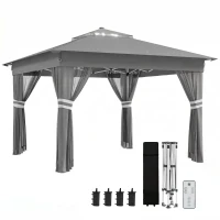 Outsunny Gartenzelt mit solarbetriebenen LED´s Gartenzelt mit Beleuchtung, 336 cm x 336 cmx 270 cm, Grau(m-12)