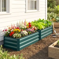 Outsunny Set of Two 100 x 60cm Steel Planter Boxes -Green(m-9)