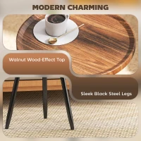 HOMCOM Modern Round Coffee Table with Steel Frame for Small Space, Sofa Beside, Living Room, Chestnut Wood Effect(m-4)