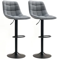 HOMCOM Moderner Barhocker, 2er-Set drehbare Barstühle mit Rückenlehne, höhenverstellbar, mit Fußstütze, gepolstert, Dunkelgrau(m-12)