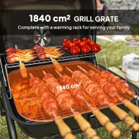 Outsunny Charcoal Barbecue Grill Portable BBQ Grill with 1840 cm² Cooking Area, 3 Shelves, Adjustable Vent, Lockable Lid, Wheels for Outdoor Cooking, Garden Party, Black(m-4)