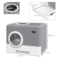 PawHut Lettiera per Gatti con Coperchio e Paletta, Doppio Ingresso e Vassoio Estraibile, 52x41x38.5 cm, Grigio(m-3)
