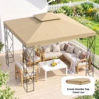 Outsunny Ersatzdach für Pavillon 3 x 3 m wasserdicht Pavillondach mit Doppeldach Ablauflöcher Beige(m-7)