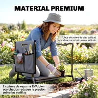 Outsunny Taburete de Jardín Plegable con Almohadilla de Espuma EVA Asiento de Jardín 2 en 1 con Bolsa para Herramientas(m-7)