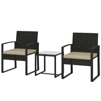 Outsunny Salon de jardin extérieur en résine tressée 2 personnes, table de jardin avec 2 chaises, plateau en verre trempé, marron(m-13)
