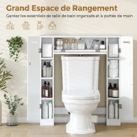 HOMCOM Meuble WC dessus de toilette avec 2 placards, tiroir basculant, porte-papier et étagères réglables, blanc(m-4)