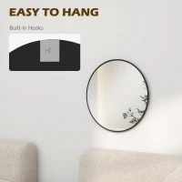 HOMCOM 61cm Decorative Wall Mirror for Bedroom Living Room, Modern Round Bathroom Mirror for Home Decor, Black(m-6)