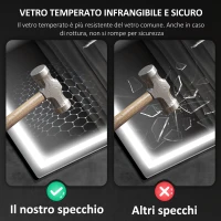 HOMCOM Specchio Bagno Antiappannante con Luce LED Regolabile, Speaker Bluetooth, Pulsanti Touch, 80x100 cm(m-7)