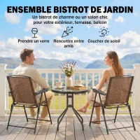 Outsunny Ensemble de Jardin 3 pièces 2 chaises inclinables Multi-Positions Pliables + Table Ronde Verre trempé métal(m-4)