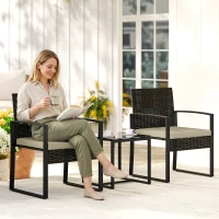Outsunny Salon de jardin extérieur en résine tressée 2 personnes, table de jardin avec 2 chaises, plateau en verre trempé, marron(m-10)