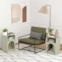 HOMCOM Mesilla de Noche Estrecha con 2 Compartimentos Abiertos Diseño en Forma de Arco 40x30x60 cm Verde Claro(m-6)