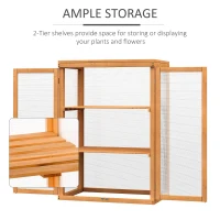 Outsunny 3-tier Cold Frame with Openable Top Cover and Double Doors, Garden Wooden Greenhouse with Storage Shelf, Polycarbonate Grow House for Plants, Flowers, Natural(m-6)