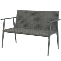 Outsunny Banc de Jardin 2 places en Résine Tressée et Acier, avec Accoudoirs, Dossiers et Pieds Réglables, 110x58x78cm, Gris(m-13)