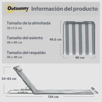 Outsunny Conjunto de 2 Esterillas con Respaldo Reclinable Reposacabezas y Bolsa de Transporte 134x48x33-43 cm Blanco y Gris(m-3)