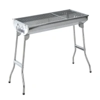 Outsunny Barbacoa Portátil y Plegable de Acero Inoxidable con Parrilla de Carbón BBQ de Picnic Camping Jardín 73x33x71 cm Plata(m-11)