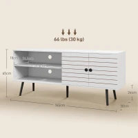 HOMCOM TV Stand with Cupboard, Open Shelves, Striped Doors, Wooden legs, White(m-3)