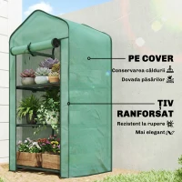Outsunny Mini seră de grădină cu husă din PE, 3 rafturi și ușă rulabilă, 59x39x127 cm, verde(m-4)