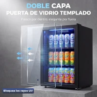 HOMCOM Frigorífico de Bebidas 70 L con Puerta de Vidrio Doble Iluminación LED 2 Estantes Ajustables para 70 Latas(m-6)