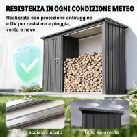Outsunny Portalegna da Esterno 2 in 1 con Armadietto Porta Attrezzi, 1.26 m², 235x67x149 cm, Grigio Scuro(m-4)