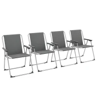 Outsunny Lot de 4 chaises pliantes de jardin camping plage avec accoudoirs, tissu Oxford, gris(m-12)