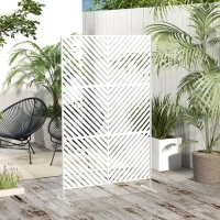 Outsunny Separador de Ambientes Exterior con 3 Piezas Patrón de Triángulo Invertido con Marco de Acero 122x45x198 cm Blanco(m-10)