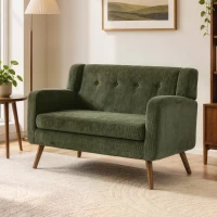 HOMCOM 2 Seater Sofa, 118 cm Corduroy Small Loveseat with Spring Cushion, Wood Legs for Small Space, Living Room, Dark Green(m-14)