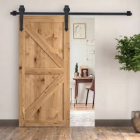 HOMCOM Kit pentru ușă culisantă în stil rustic cu șină de 200cm și role, negru(m-7)