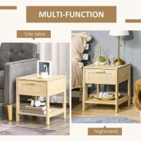 HOMCOM Chest of Drawer and Nightstands, Boho Rattan Furniture Set, Nature Wood Finish(m-6)