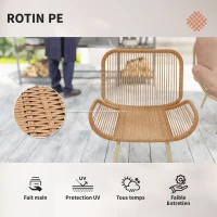 Outsunny Salon de Jardin 4 Pièces en Résine Tressée Coussin 12 cm Ultra Épais Canapé 138 cm 2 Fauteuils et Table Basse Beige(m-7)
