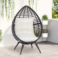 Outsunny Rattansessel in Tropfenform, Gartensessel mit Sitzkissen, Erhöhter Rattanstuhl, Stahl, Braun, 101 x 89 x 156 cm(m-10)