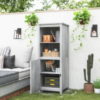 Outsunny Gartenschuppen mit Scheunentür, verstellbare Regale, schlankes Design, Tannenholz, Hellgrau(m-2)