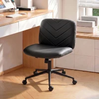 HOMCOM Home Office Desk Chair Height Adjustable Swivel Chair Cross Legged Wide Seat Swivel Wheels Black(m-2)