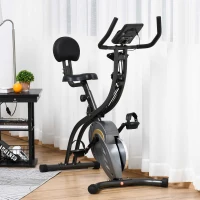HOMCOM Vélo d'appartement magnetique pliable vélo de Fitness vélo d'intérieur selle réglable dossier guidon écran LCD multifonction bandes résistance acier gris noir(m-10)