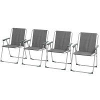 Outsunny Lot de 4 chaises pliantes de jardin camping plage avec accoudoirs, tissu Oxford, gris(m-13)