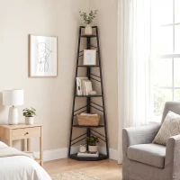 HOMCOM Corner Bookcase, 5-Tier Floor Standing Bookshelf, Shelving Unit for Living Room, Study, Bedroom, Black(m-8)